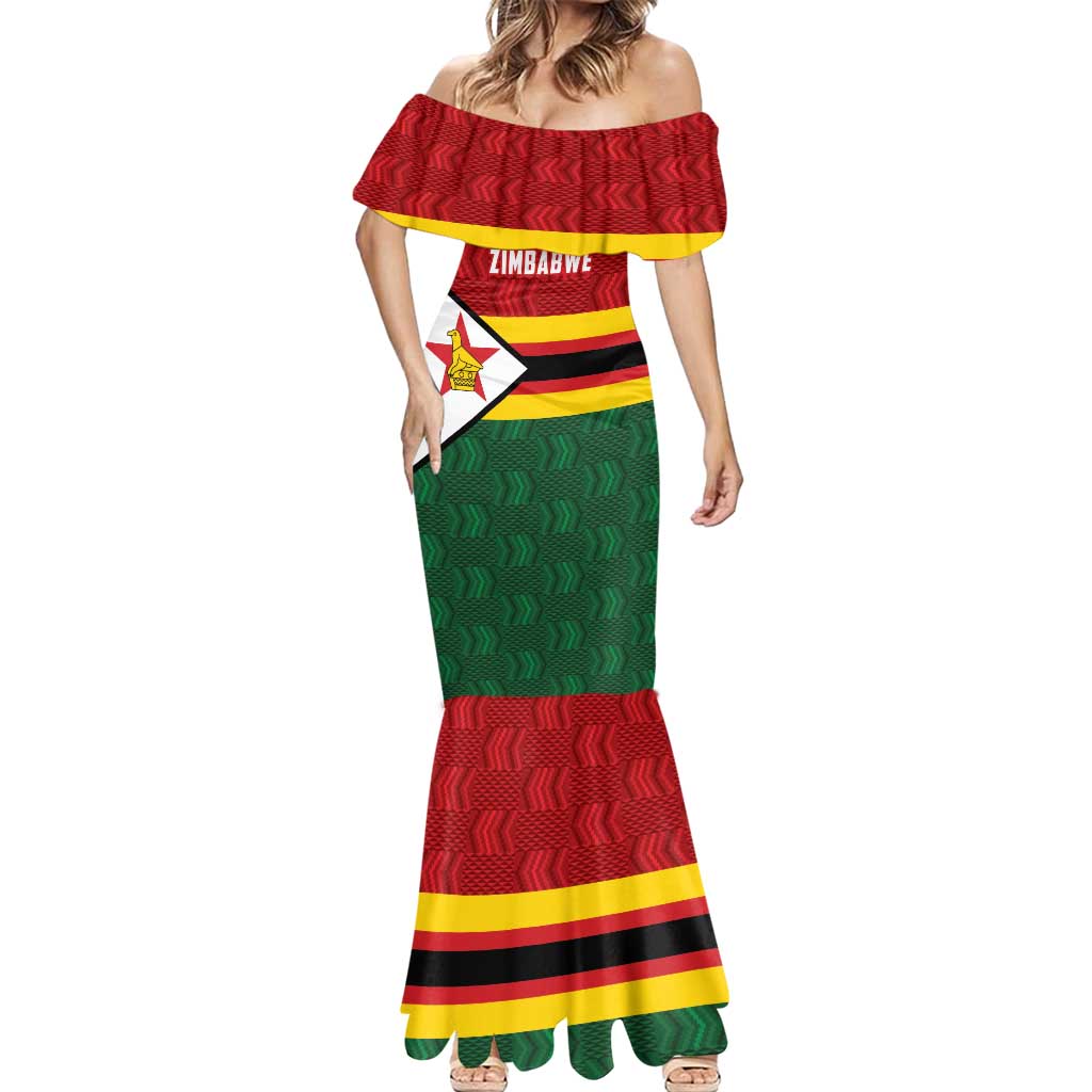 Zimbabwe Cricket Custom Mermaid Dress Zimbabwean Pattern Flag Motif - Wonder Print Shop