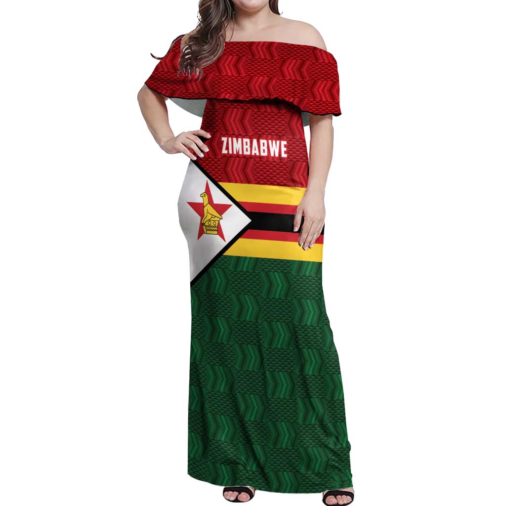 Zimbabwe Cricket Custom Off Shoulder Maxi Dress Zimbabwean Pattern Flag Motif - Wonder Print Shop