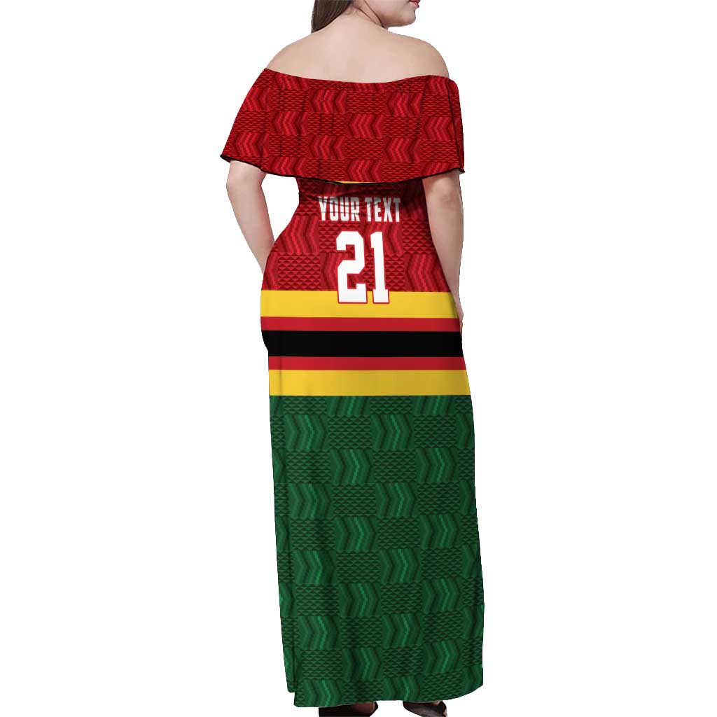 Zimbabwe Cricket Custom Off Shoulder Maxi Dress Zimbabwean Pattern Flag Motif - Wonder Print Shop