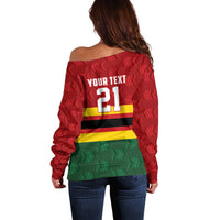 Zimbabwe Cricket Custom Off Shoulder Sweater Zimbabwean Pattern Flag Motif - Wonder Print Shop