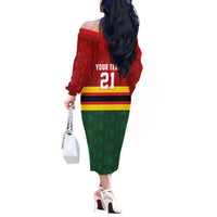 Zimbabwe Cricket Custom Off The Shoulder Long Sleeve Dress Zimbabwean Pattern Flag Motif - Wonder Print Shop