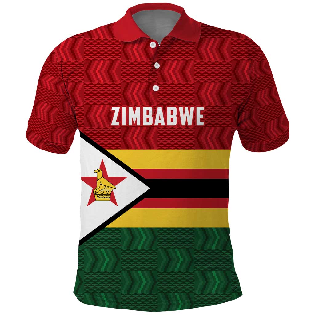 Zimbabwe Cricket Custom Polo Shirt Zimbabwean Pattern Flag Motif - Wonder Print Shop