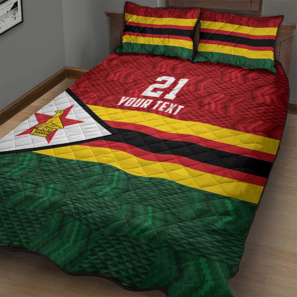 Zimbabwe Cricket Custom Quilt Bed Set Zimbabwean Pattern Flag Motif - Wonder Print Shop