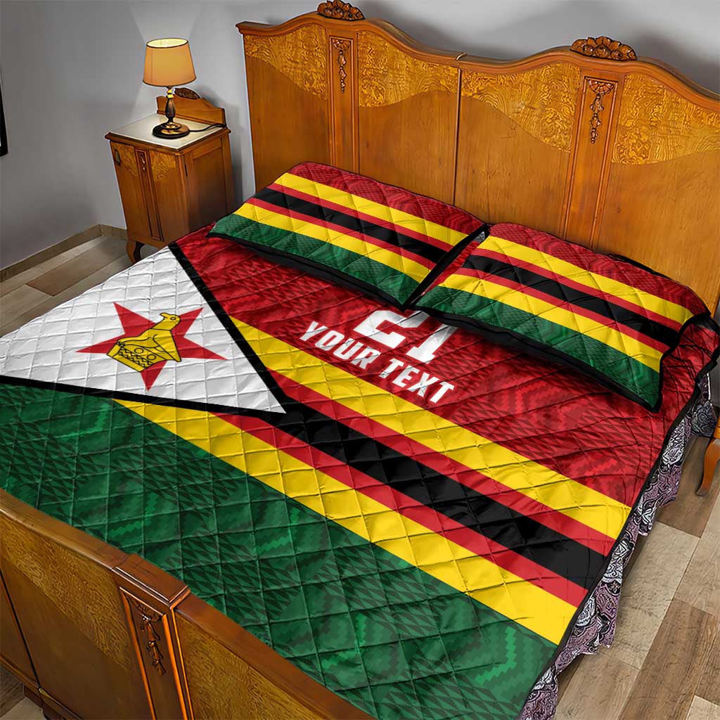 Zimbabwe Cricket Custom Quilt Bed Set Zimbabwean Pattern Flag Motif - Wonder Print Shop