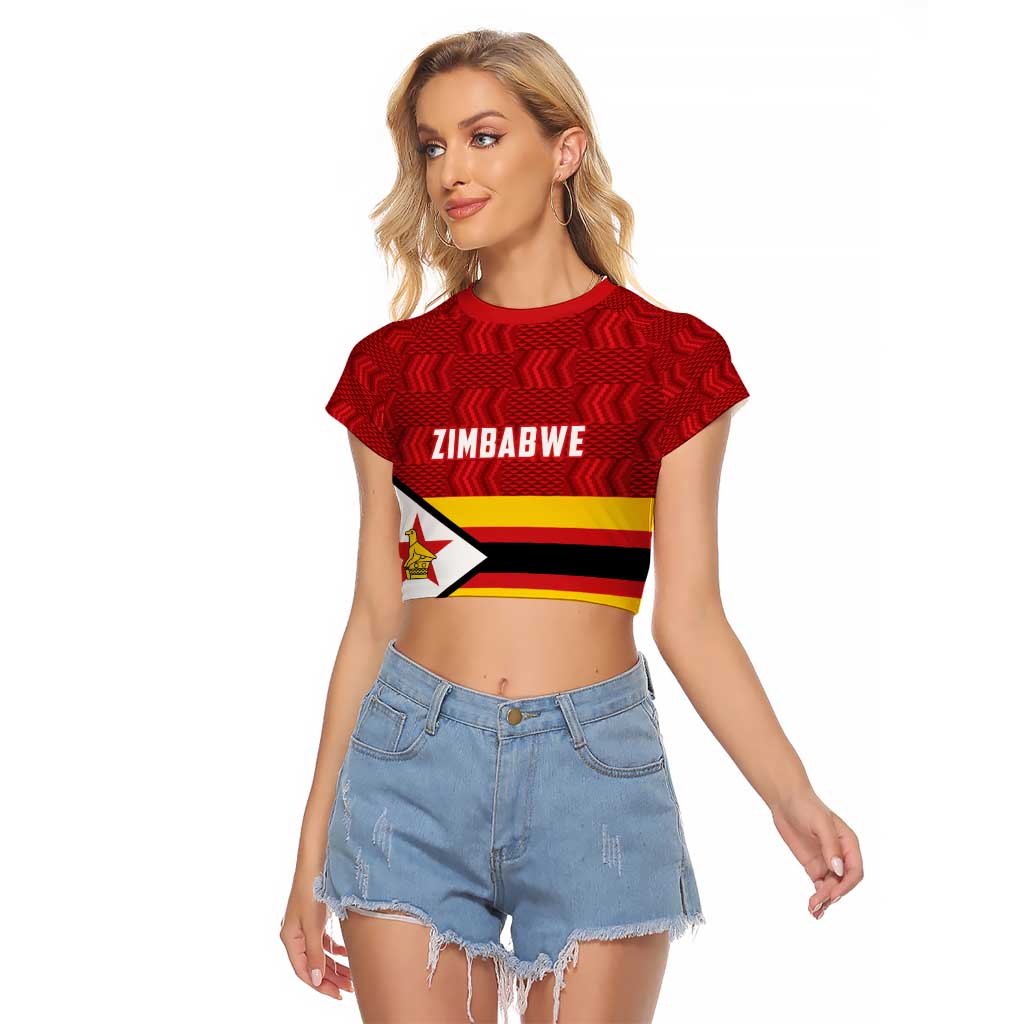 Zimbabwe Cricket Custom Raglan Cropped T Shirt Zimbabwean Pattern Flag Motif - Wonder Print Shop