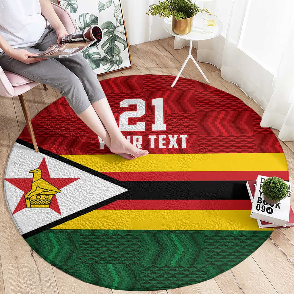 Zimbabwe Cricket Custom Round Carpet Zimbabwean Pattern Flag Motif - Wonder Print Shop
