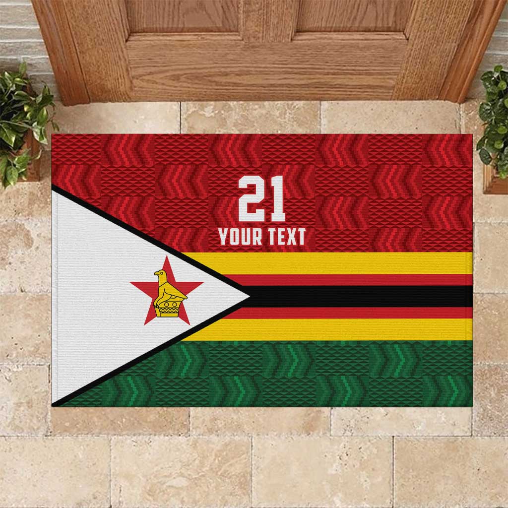 Zimbabwe Cricket Custom Rubber Doormat Zimbabwean Pattern Flag Motif - Wonder Print Shop