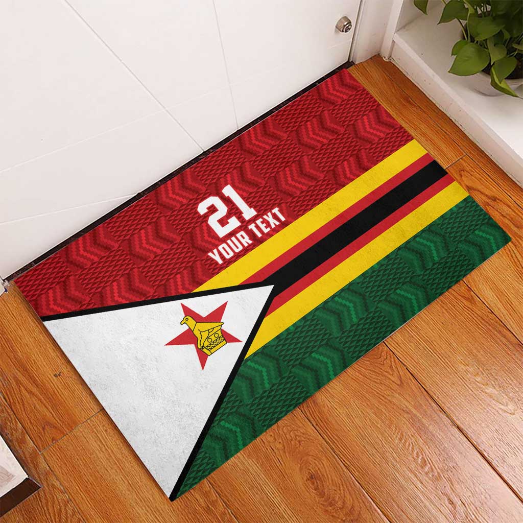 Zimbabwe Cricket Custom Rubber Doormat Zimbabwean Pattern Flag Motif - Wonder Print Shop