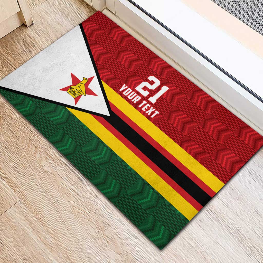Zimbabwe Cricket Custom Rubber Doormat Zimbabwean Pattern Flag Motif - Wonder Print Shop