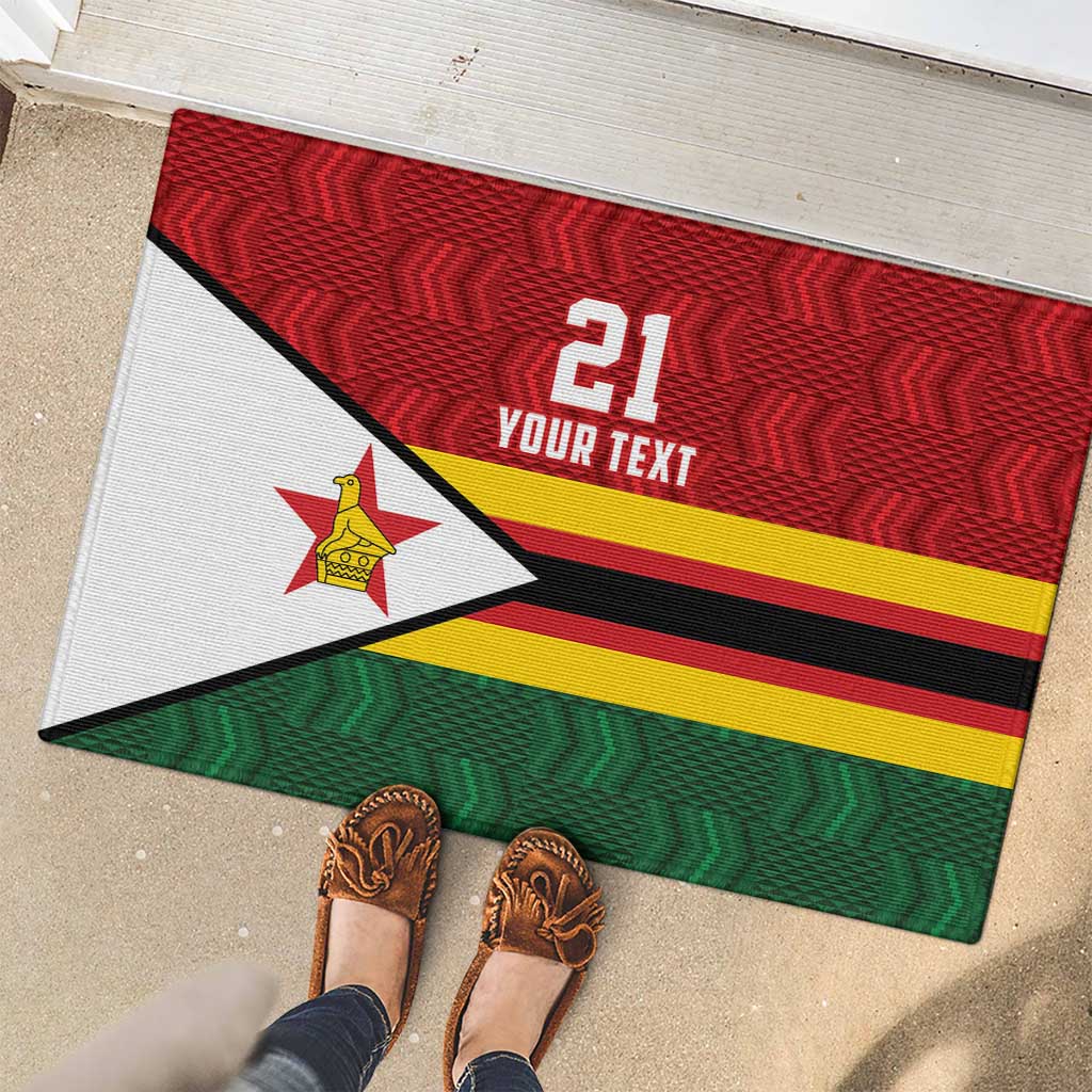 Zimbabwe Cricket Custom Rubber Doormat Zimbabwean Pattern Flag Motif - Wonder Print Shop