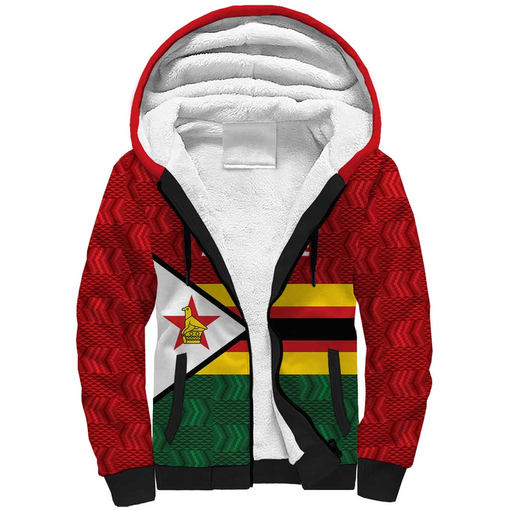 Zimbabwe Cricket Custom Sherpa Hoodie Zimbabwean Pattern Flag Motif - Wonder Print Shop