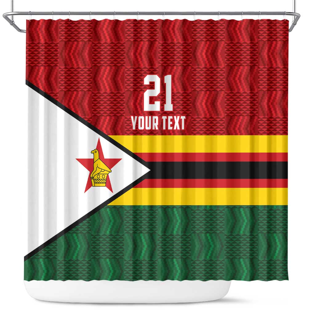 Zimbabwe Cricket Custom Shower Curtain Zimbabwean Pattern Flag Motif - Wonder Print Shop