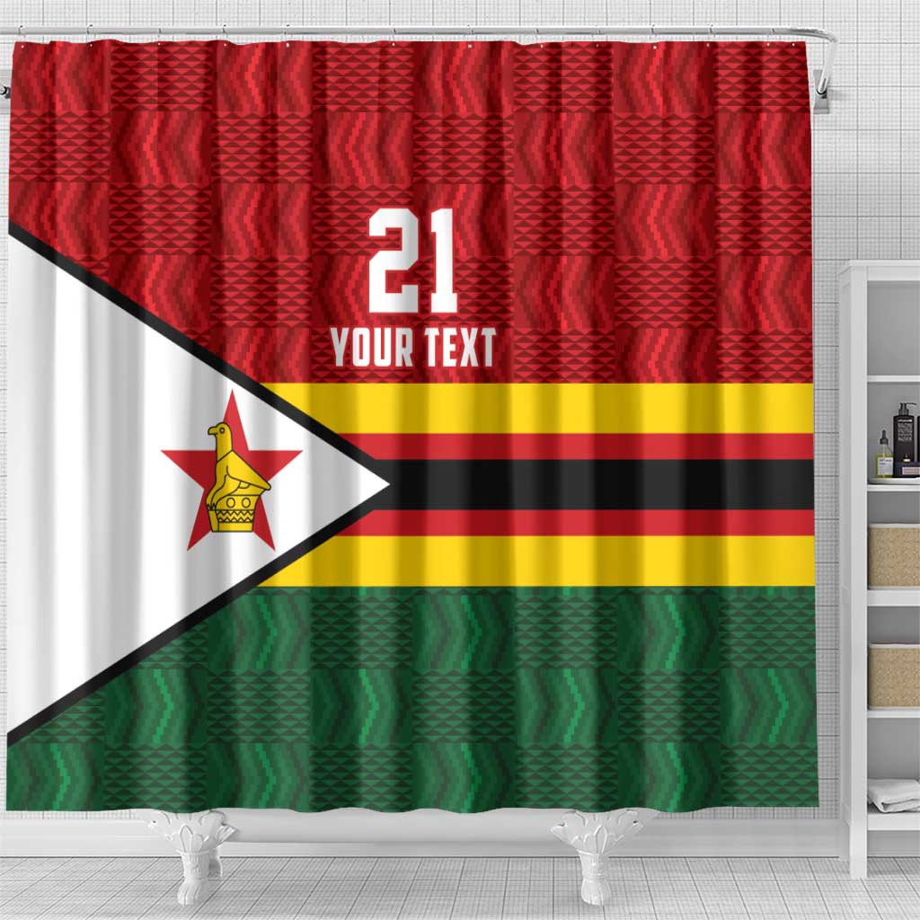 Zimbabwe Cricket Custom Shower Curtain Zimbabwean Pattern Flag Motif - Wonder Print Shop