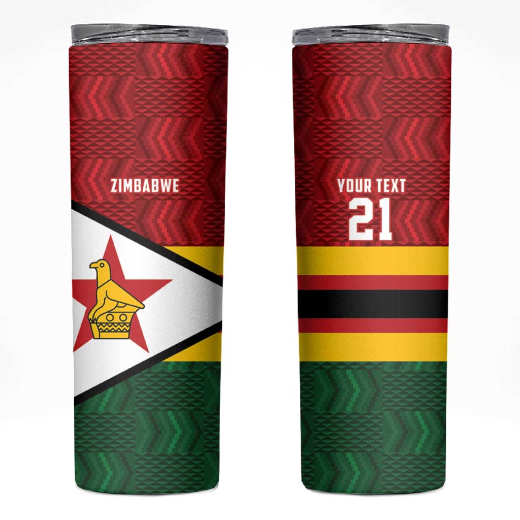 Zimbabwe Cricket Custom Skinny Tumbler Zimbabwean Pattern Flag Motif - Wonder Print Shop