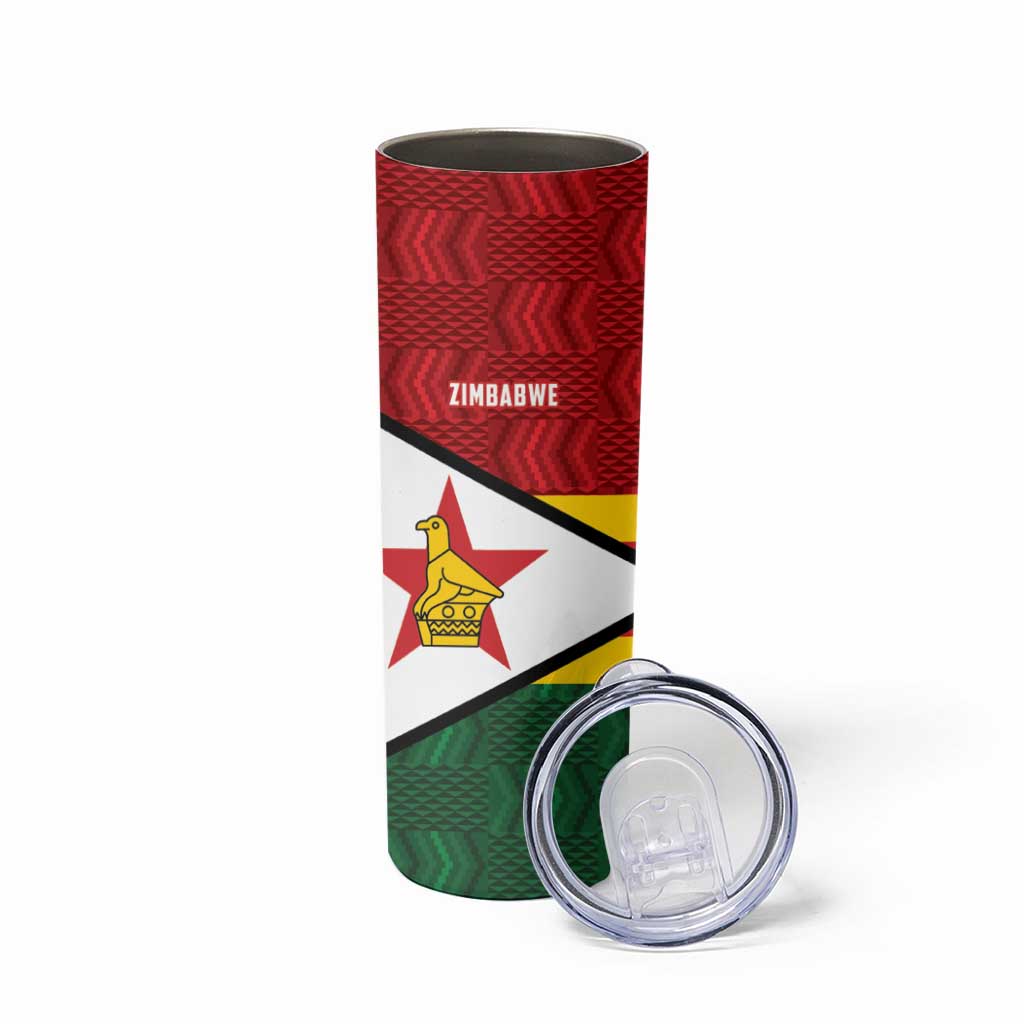 Zimbabwe Cricket Custom Skinny Tumbler Zimbabwean Pattern Flag Motif - Wonder Print Shop