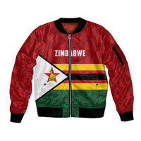Zimbabwe Cricket Custom Sleeve Zip Bomber Jacket Zimbabwean Pattern Flag Motif - Wonder Print Shop