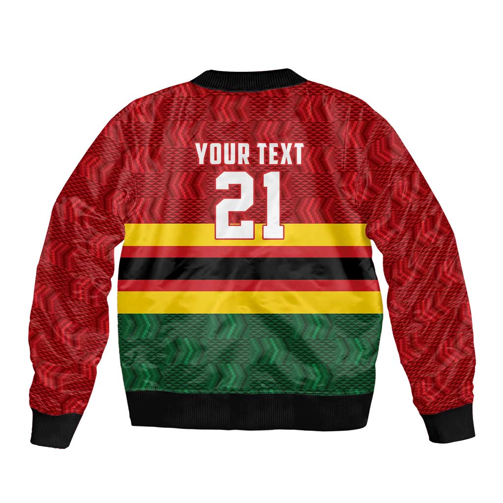 Zimbabwe Cricket Custom Sleeve Zip Bomber Jacket Zimbabwean Pattern Flag Motif - Wonder Print Shop