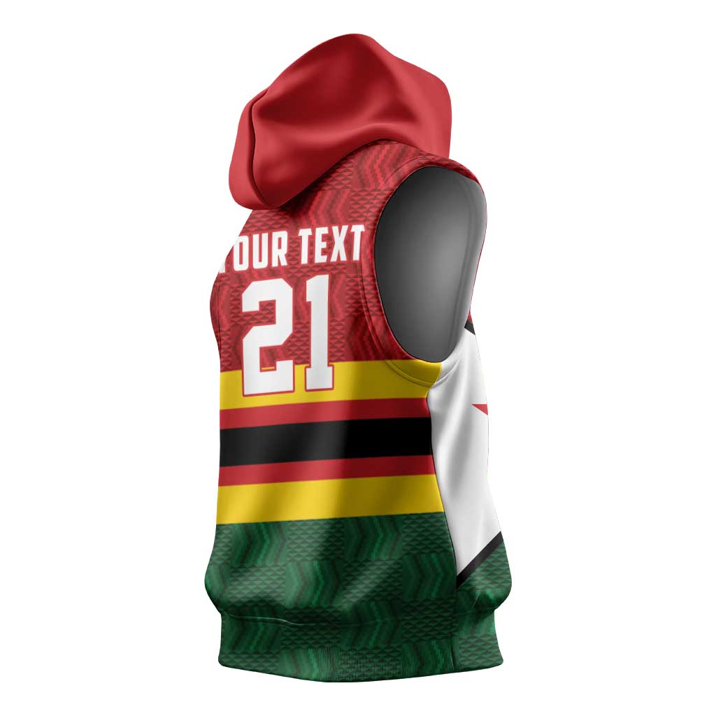 Zimbabwe Cricket Custom Sleeveless Hoodie Zimbabwean Pattern Flag Motif - Wonder Print Shop