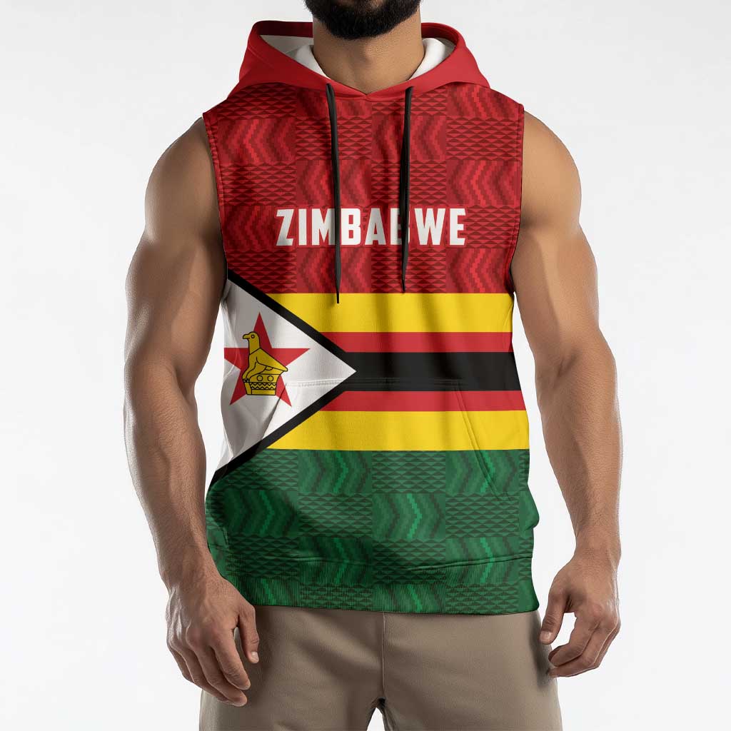 Zimbabwe Cricket Custom Sleeveless Hoodie Zimbabwean Pattern Flag Motif - Wonder Print Shop