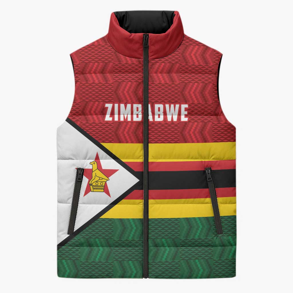 Zimbabwe Cricket Custom Sleeveless Puffer Jacket Zimbabwean Pattern Flag Motif - Wonder Print Shop