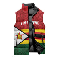 Zimbabwe Cricket Custom Sleeveless Puffer Jacket Zimbabwean Pattern Flag Motif - Wonder Print Shop