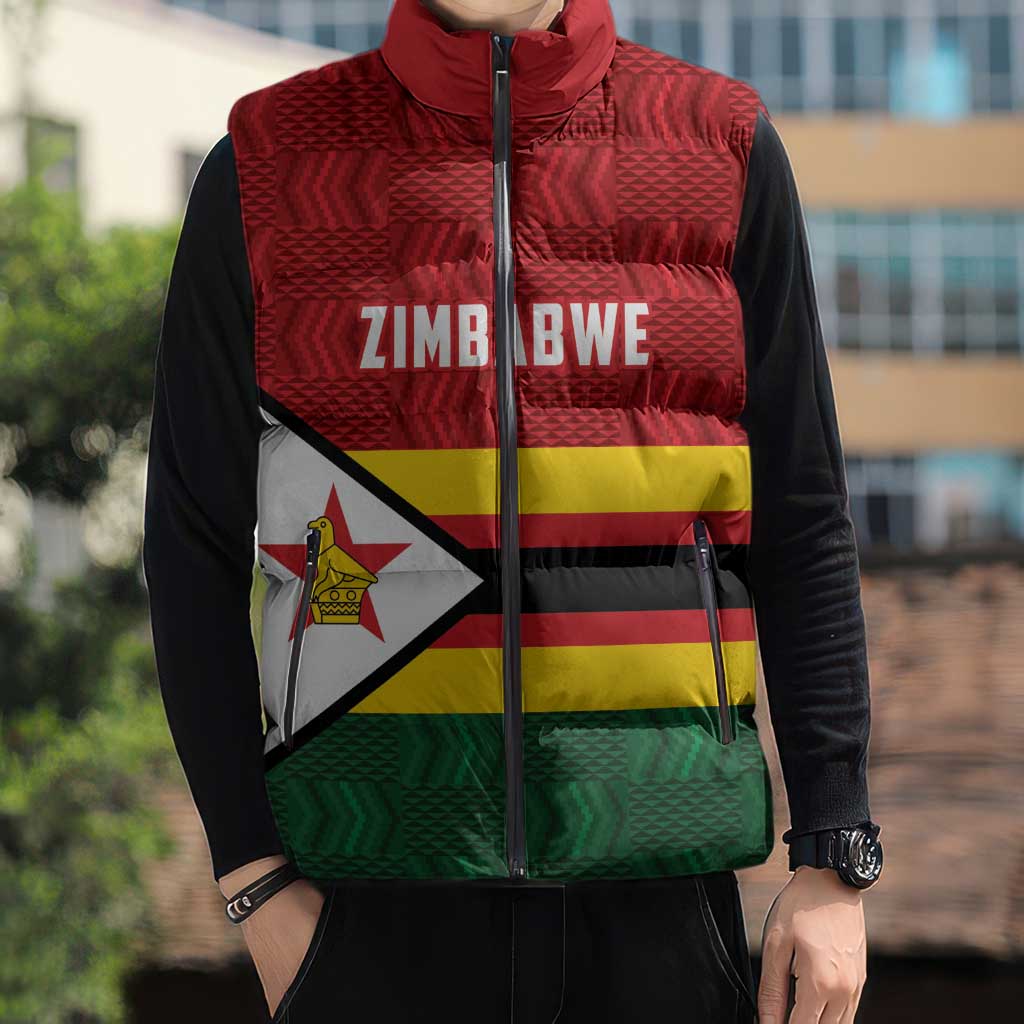 Zimbabwe Cricket Custom Sleeveless Puffer Jacket Zimbabwean Pattern Flag Motif - Wonder Print Shop