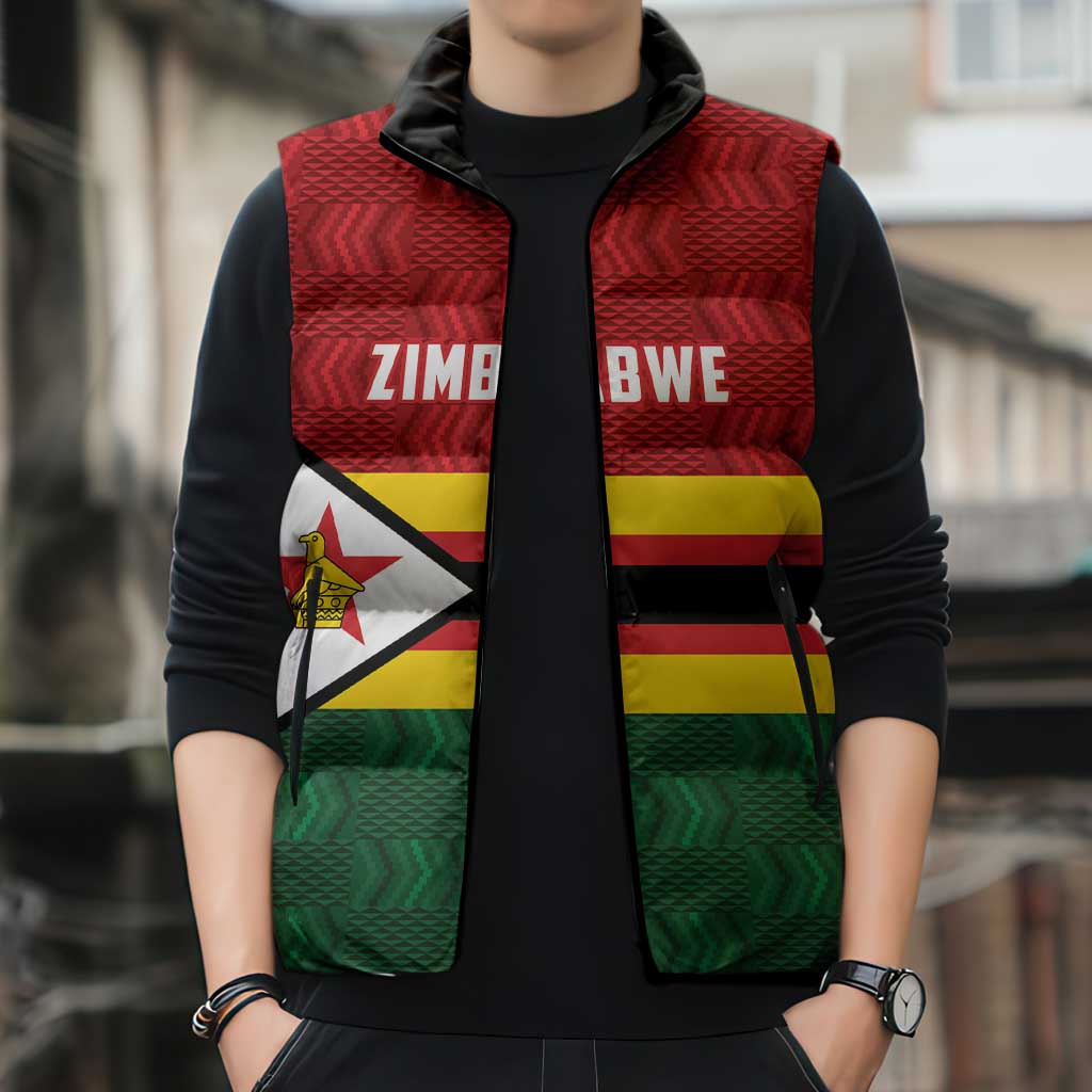 Zimbabwe Cricket Custom Sleeveless Puffer Jacket Zimbabwean Pattern Flag Motif - Wonder Print Shop