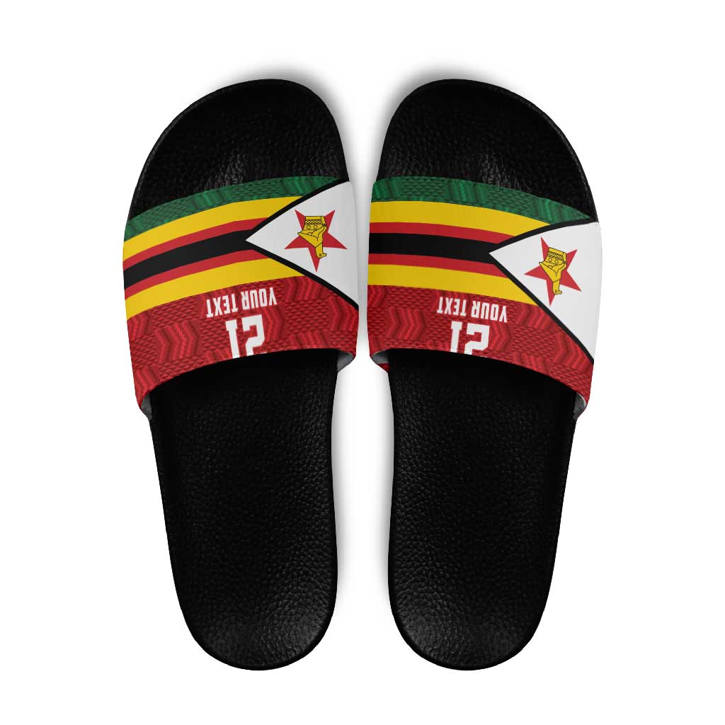 Zimbabwe Cricket Custom Slide Sandals Zimbabwean Pattern Flag Motif - Wonder Print Shop
