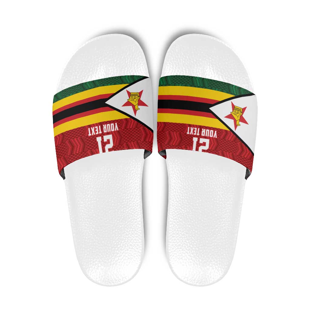 Zimbabwe Cricket Custom Slide Sandals Zimbabwean Pattern Flag Motif - Wonder Print Shop