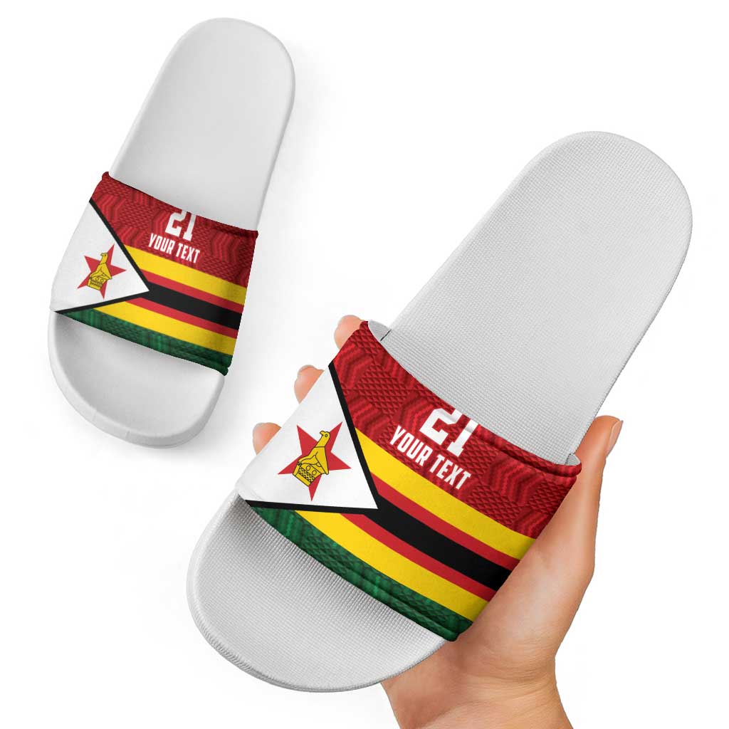 Zimbabwe Cricket Custom Slide Sandals Zimbabwean Pattern Flag Motif - Wonder Print Shop