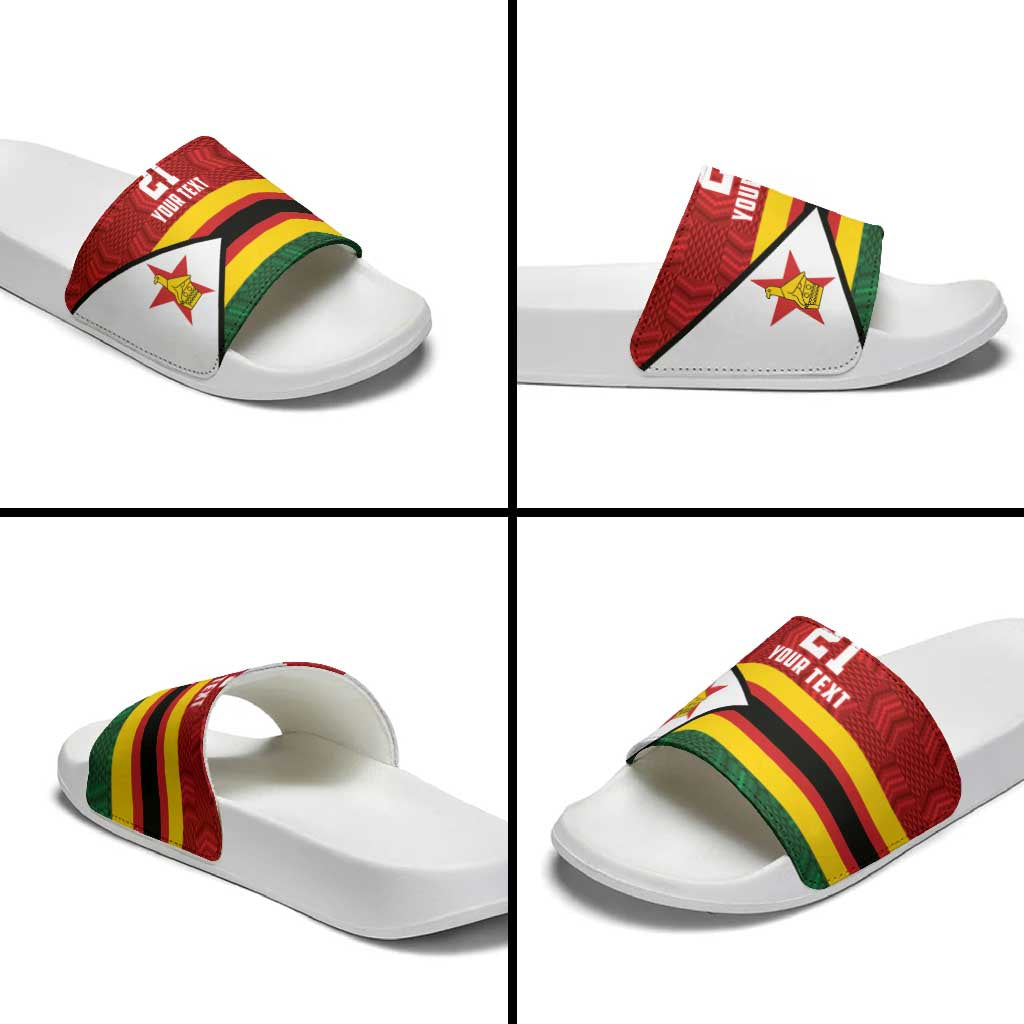 Zimbabwe Cricket Custom Slide Sandals Zimbabwean Pattern Flag Motif - Wonder Print Shop