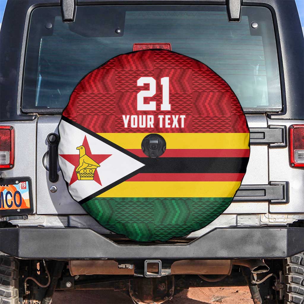 Zimbabwe Cricket Custom Spare Tire Cover Zimbabwean Pattern Flag Motif - Wonder Print Shop