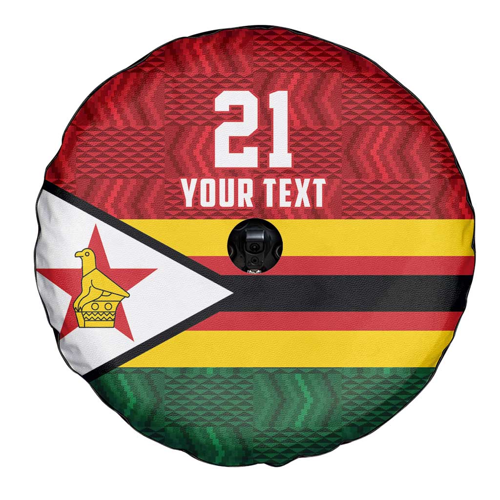 Zimbabwe Cricket Custom Spare Tire Cover Zimbabwean Pattern Flag Motif - Wonder Print Shop