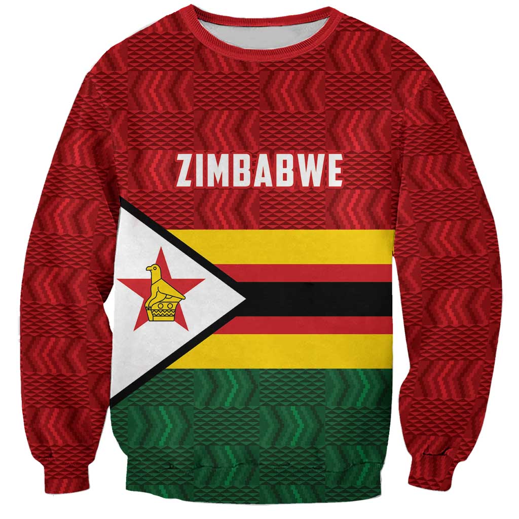 Zimbabwe Cricket Custom Sweatshirt Zimbabwean Pattern Flag Motif - Wonder Print Shop