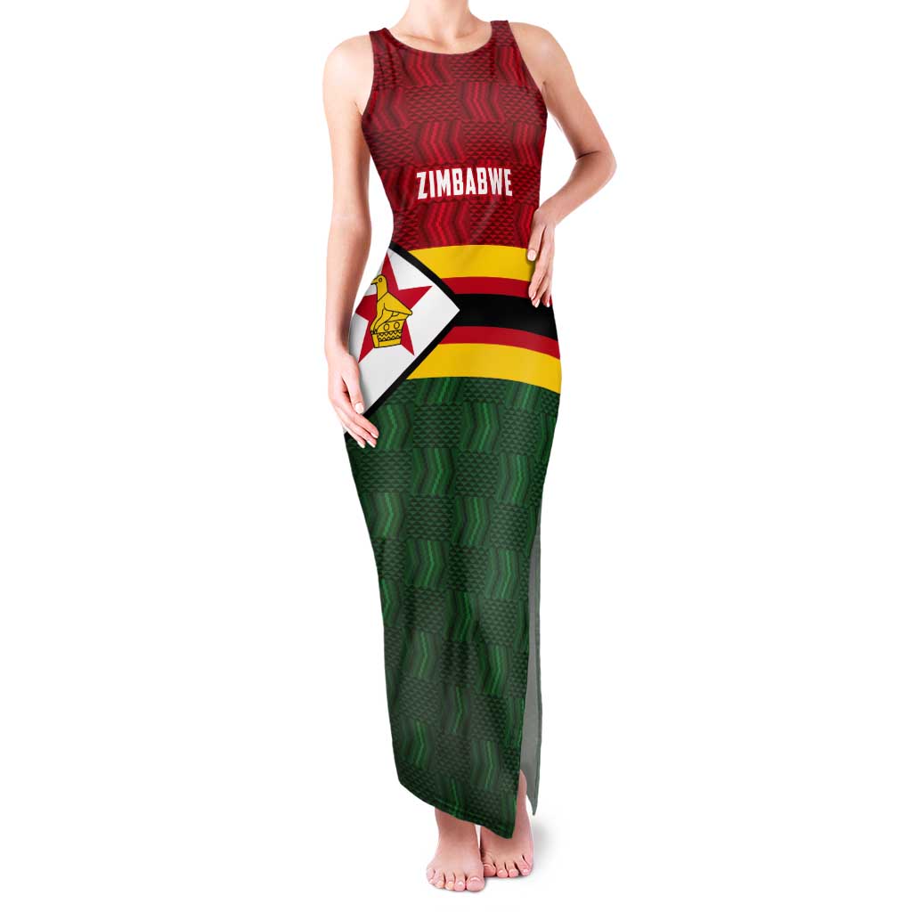 Zimbabwe Cricket Custom Tank Maxi Dress Zimbabwean Pattern Flag Motif - Wonder Print Shop