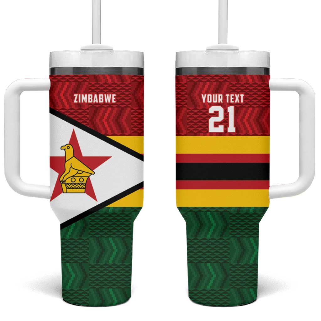 Zimbabwe Cricket Custom Tumbler With Handle Zimbabwean Pattern Flag Motif - Wonder Print Shop
