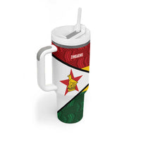 Zimbabwe Cricket Custom Tumbler With Handle Zimbabwean Pattern Flag Motif - Wonder Print Shop