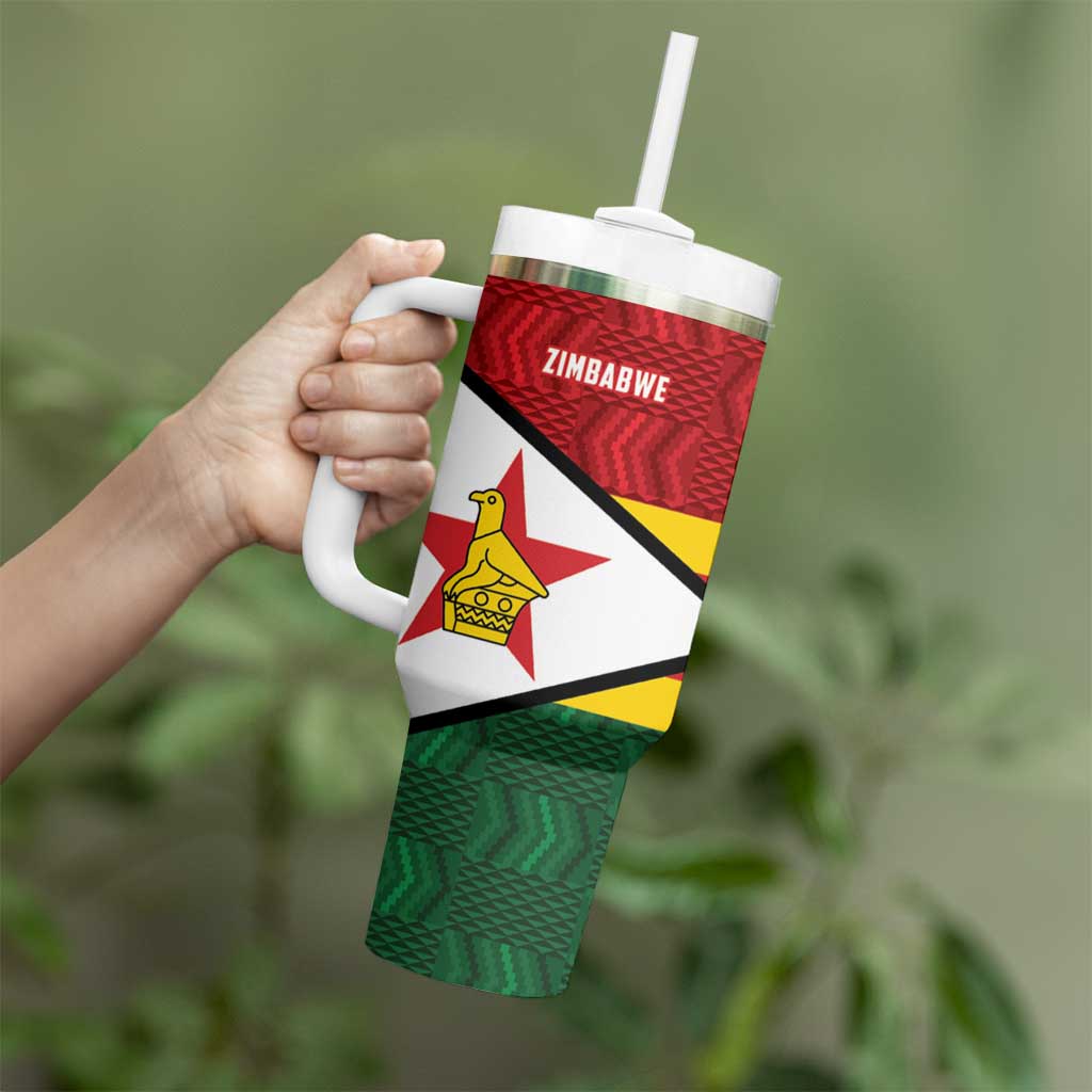 Zimbabwe Cricket Custom Tumbler With Handle Zimbabwean Pattern Flag Motif - Wonder Print Shop