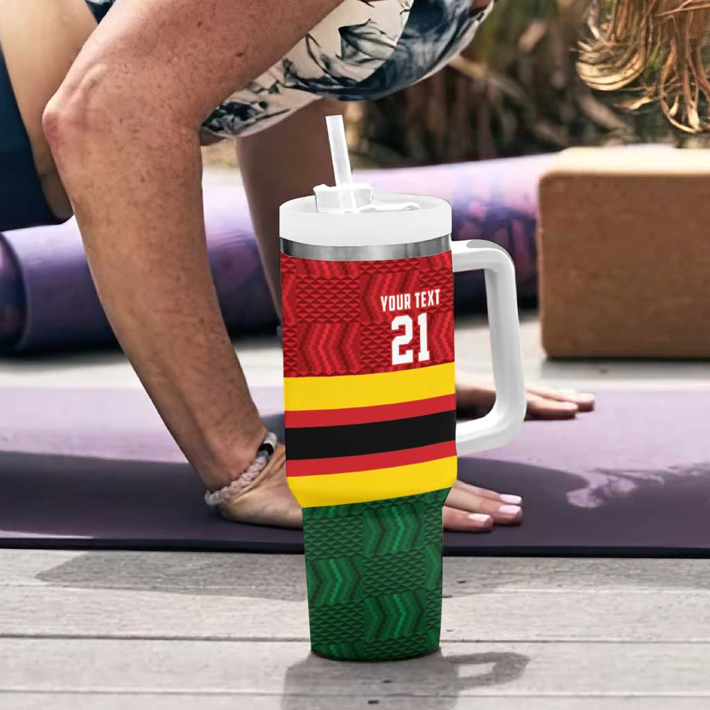 Zimbabwe Cricket Custom Tumbler With Handle Zimbabwean Pattern Flag Motif - Wonder Print Shop