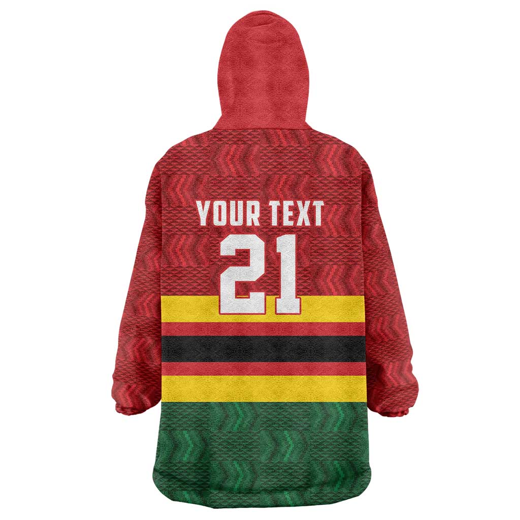 Zimbabwe Cricket Custom Wearable Blanket Hoodie Zimbabwean Pattern Flag Motif - Wonder Print Shop