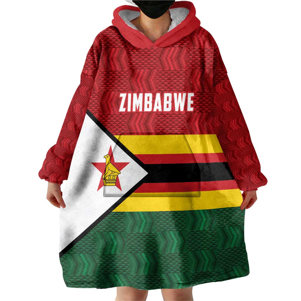 Zimbabwe Cricket Custom Wearable Blanket Hoodie Zimbabwean Pattern Flag Motif - Wonder Print Shop
