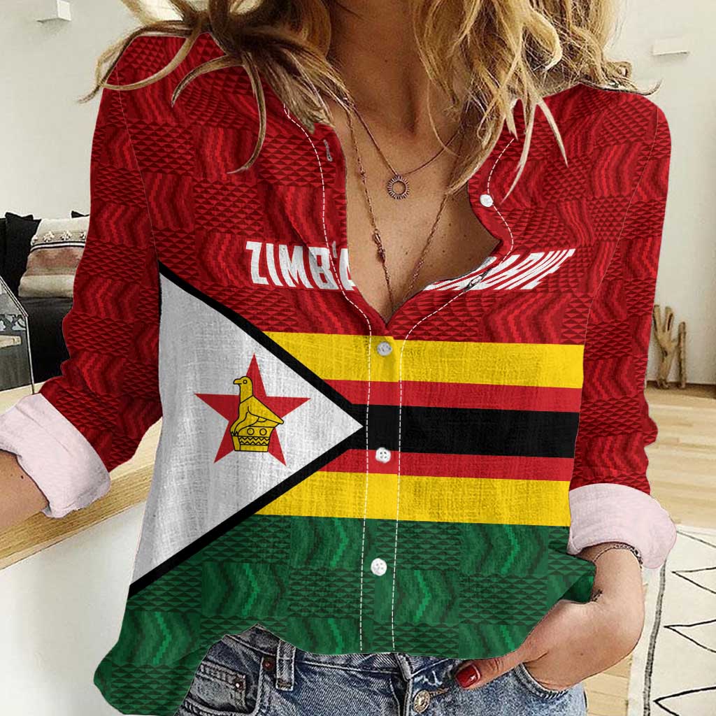 Zimbabwe Cricket Custom Women Casual Shirt Zimbabwean Pattern Flag Motif - Wonder Print Shop