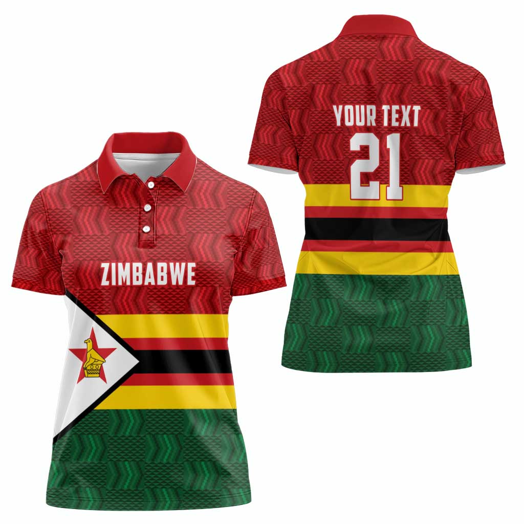 Zimbabwe Cricket Custom Women Polo Shirt Zimbabwean Pattern Flag Motif - Wonder Print Shop