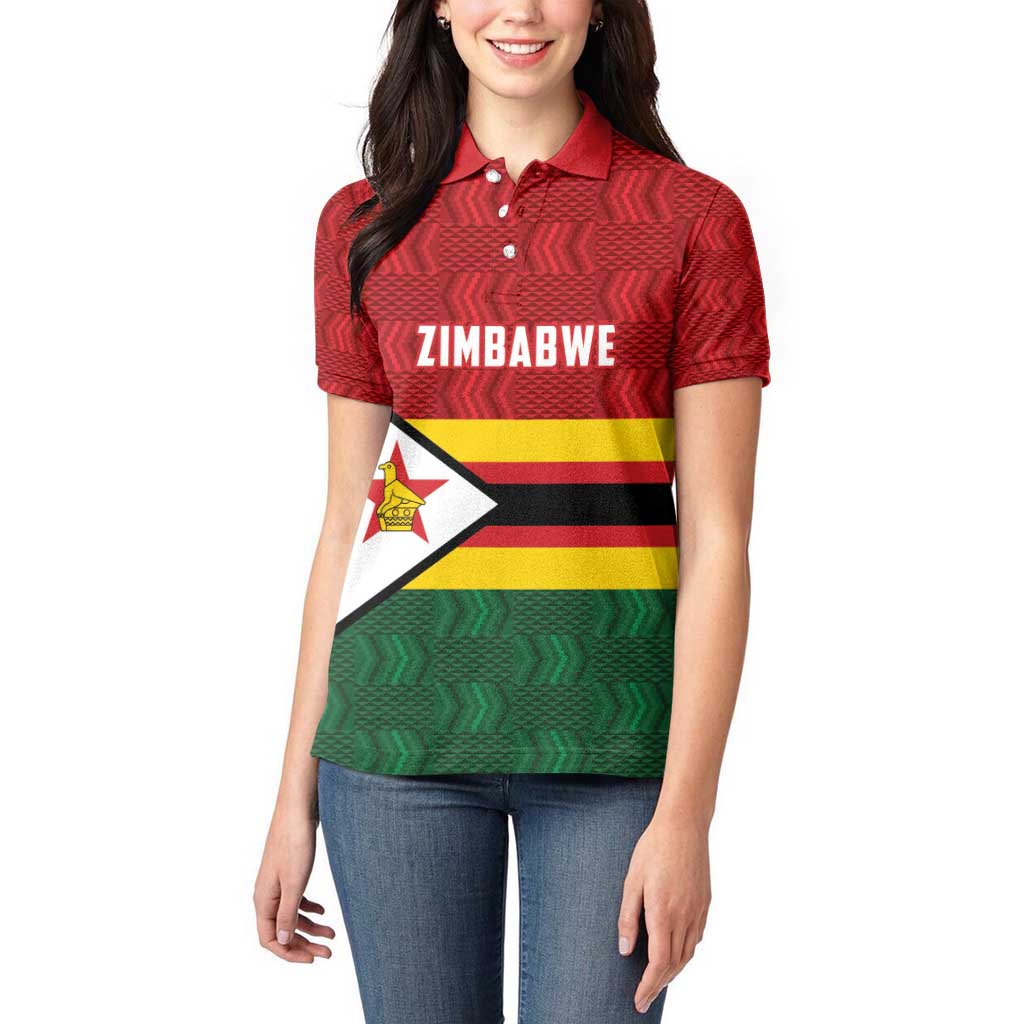 Zimbabwe Cricket Custom Women Polo Shirt Zimbabwean Pattern Flag Motif - Wonder Print Shop