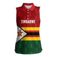 Zimbabwe Cricket Custom Women Sleeveless Polo Shirt Zimbabwean Pattern Flag Motif - Wonder Print Shop