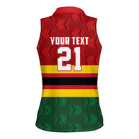 Zimbabwe Cricket Custom Women Sleeveless Polo Shirt Zimbabwean Pattern Flag Motif - Wonder Print Shop