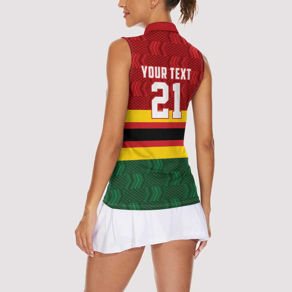 Zimbabwe Cricket Custom Women Sleeveless Polo Shirt Zimbabwean Pattern Flag Motif - Wonder Print Shop