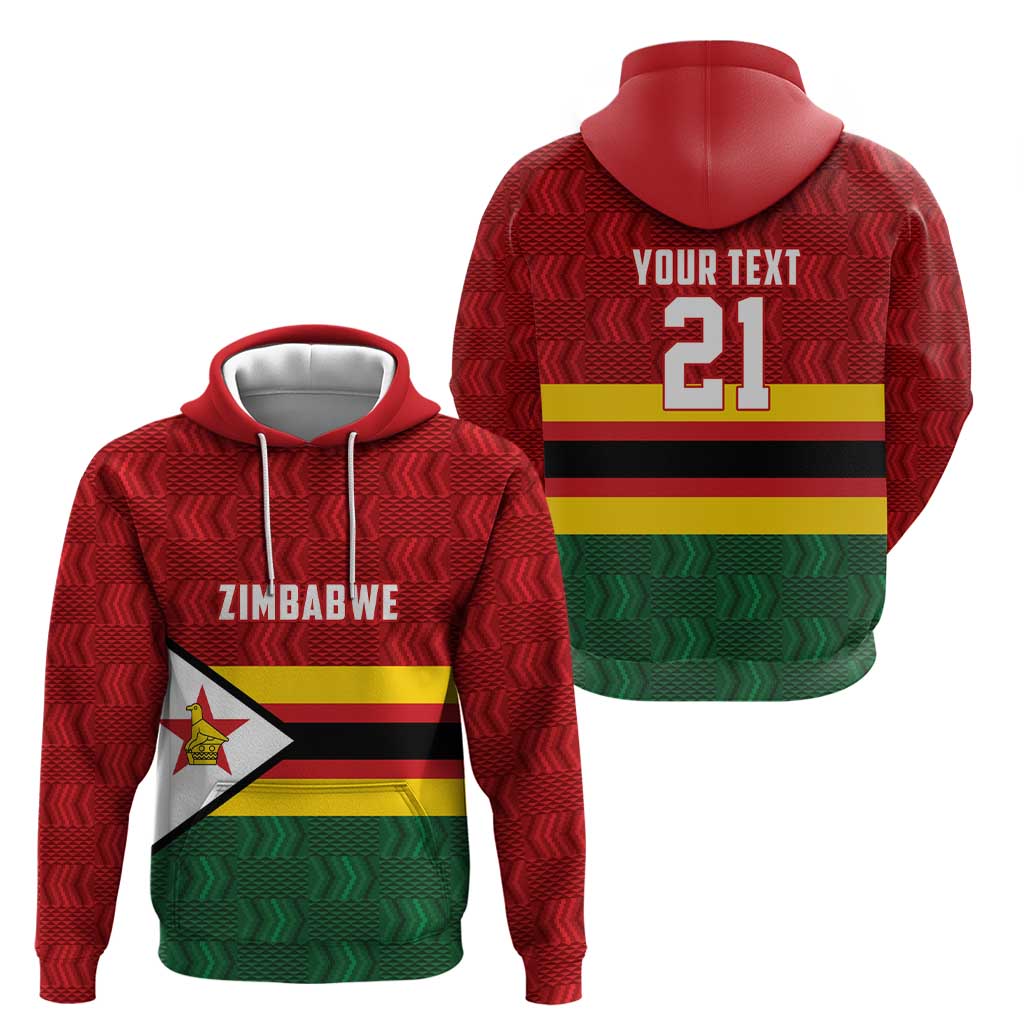 Zimbabwe Cricket Custom Zip Hoodie Zimbabwean Pattern Flag Motif - Wonder Print Shop