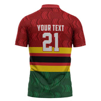 Zimbabwe Cricket Custom Zipper Polo Shirt Zimbabwean Pattern Flag Motif - Wonder Print Shop