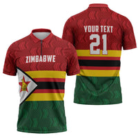 Zimbabwe Cricket Custom Zipper Polo Shirt Zimbabwean Pattern Flag Motif - Wonder Print Shop